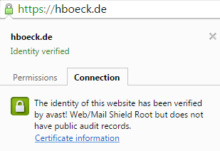 Intercepted certificate by Avast
